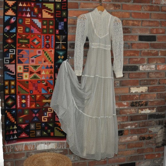 Vtg 70s Calico Floral Candi Jones Tiered Maxi Prairie Boho Cottagecore DRESS 2 - Picture 11 of 14